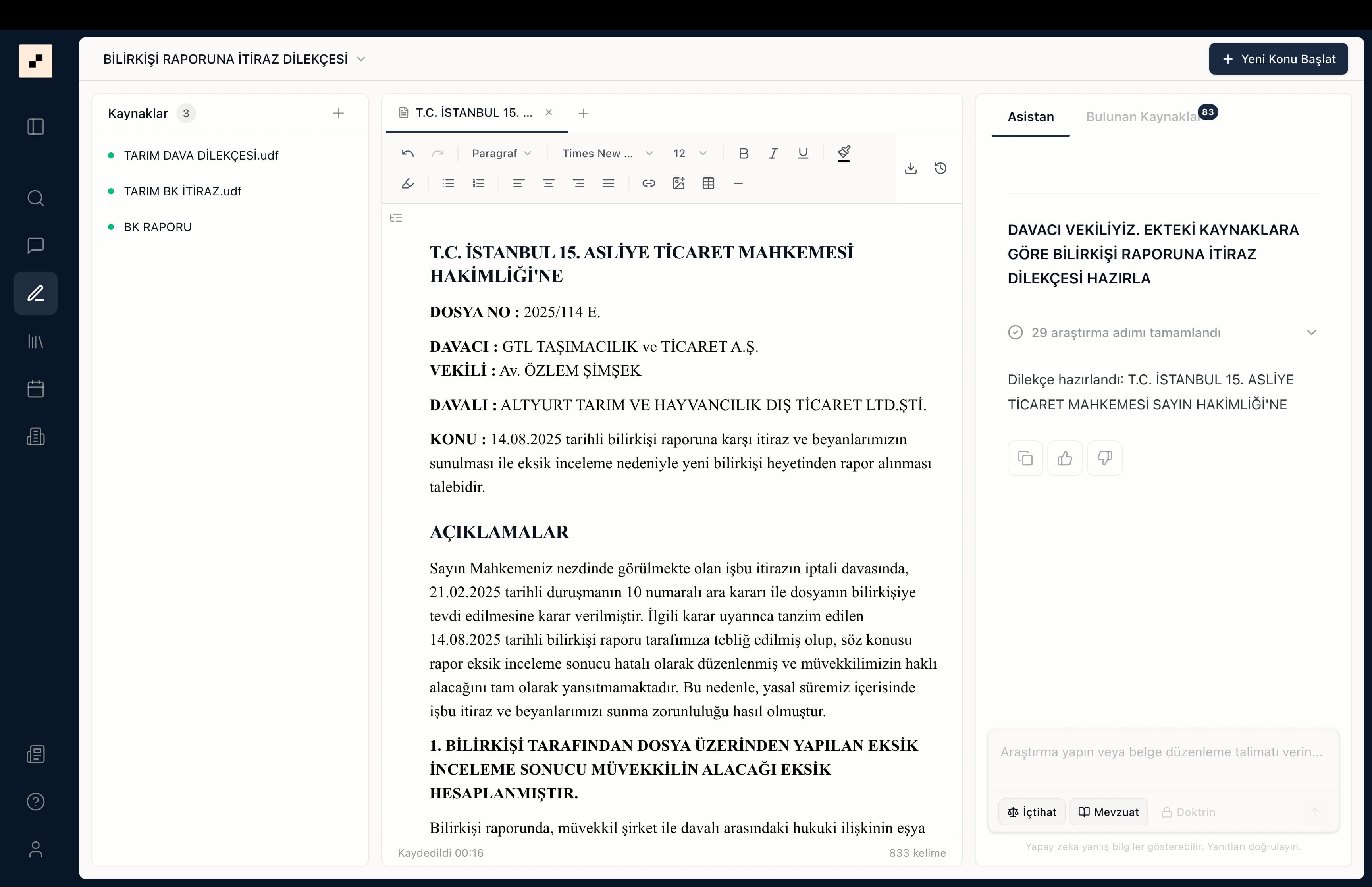 Onedocs Copilot - dilekçe ve sözleşme asistanı arayüzü