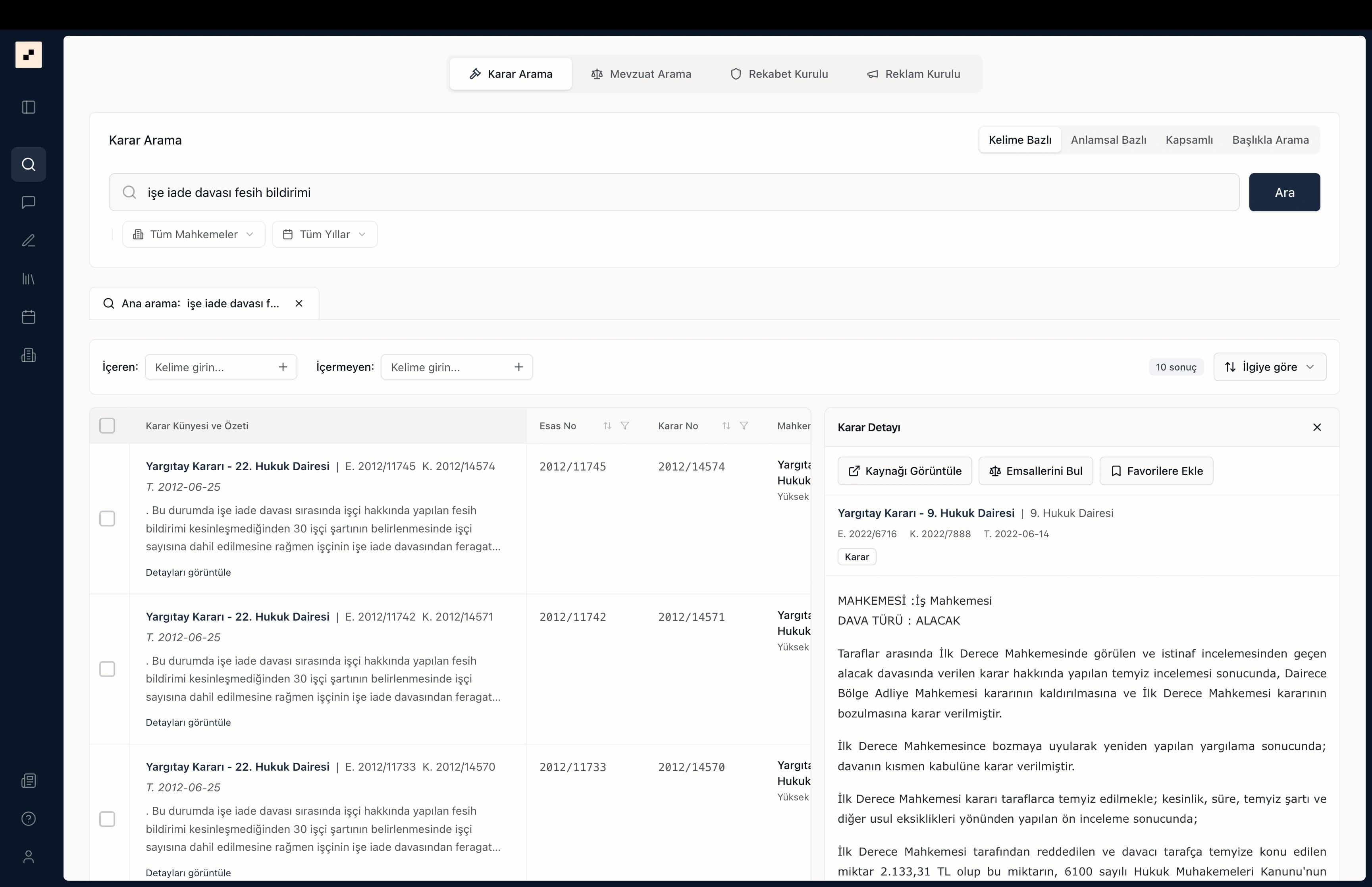 Onedocs Research - hukuki araştırma motoru arayüzü